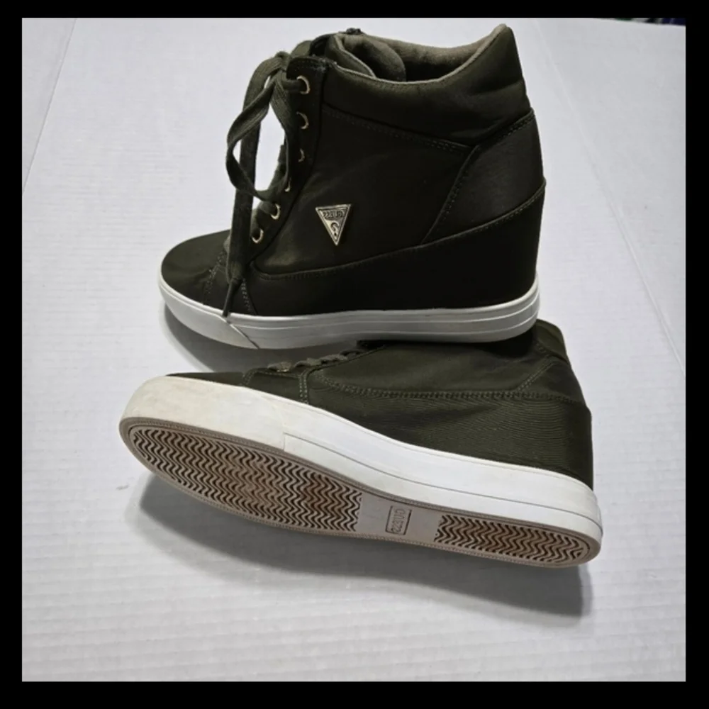 Guess High Top Wedge Sneaker, Lace Up Olive Green, 9